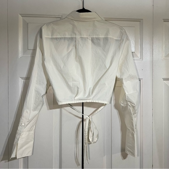 Frame White Cropped Wrap Tie Shirt  Button Up Blouse Size Small NWT Cotton - Picture 11 of 11